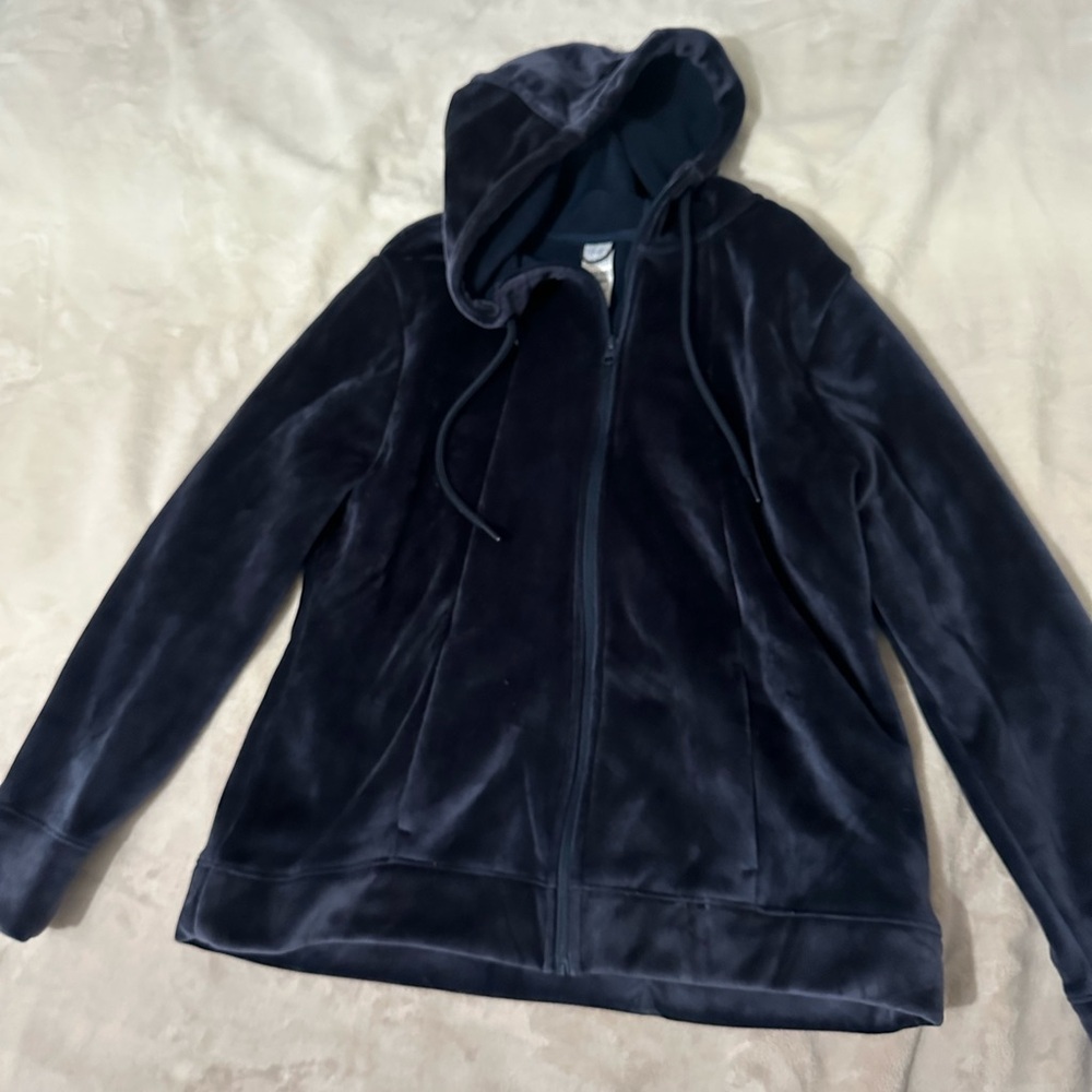Time and Tru Dark Blue Velvet Hoodie Jacket